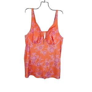 Cacique (Swim by Cacique) Orange Floral Tankini Lightly Lined Plunge 40D NWT